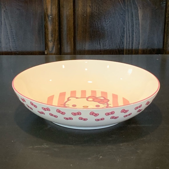 Hello Kitty 46oz Ceramic Dinner Bowl Pink & White Stripes with Japanese Letters - Picture 5 of 9
